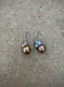 Beautiful Baroque freshwater pearl earrings in natural grey