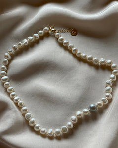 Irregular freshwater pearls Necklace with grey large pearl