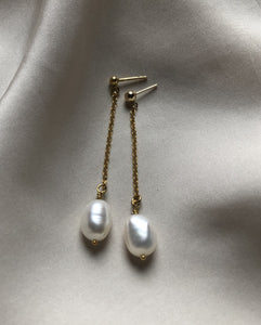 Long earring with mixed gemstones and freshwater pearls